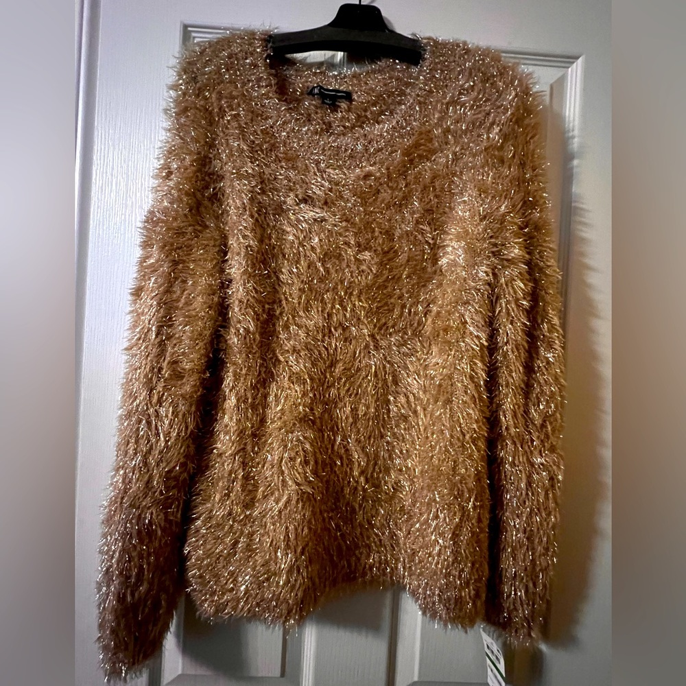 INC FAUX FUR GOLD SWEATER
